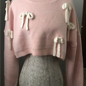Pink Cropped Sweater with White Accents